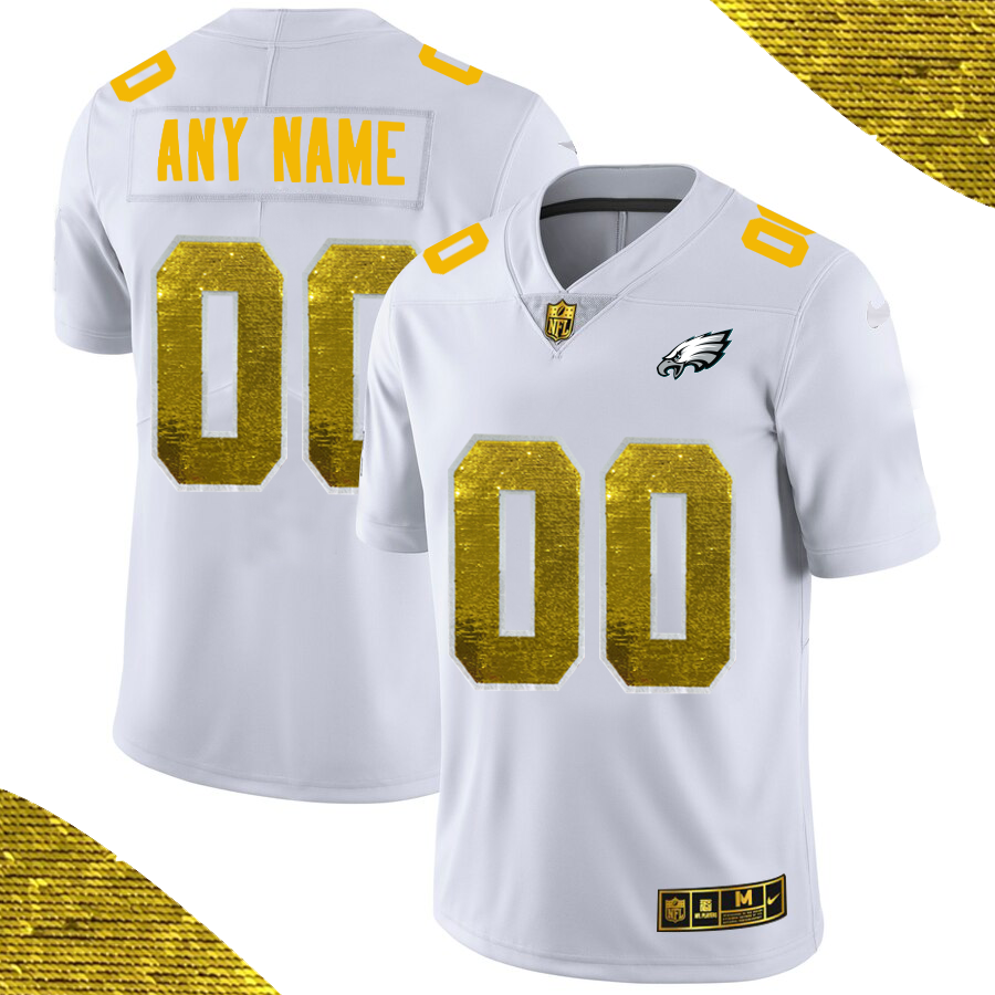 Men's Philadelphia Eagles ACTIVE PLAYER White Custom Gold Fashion Edition Limited Stitched Jersey